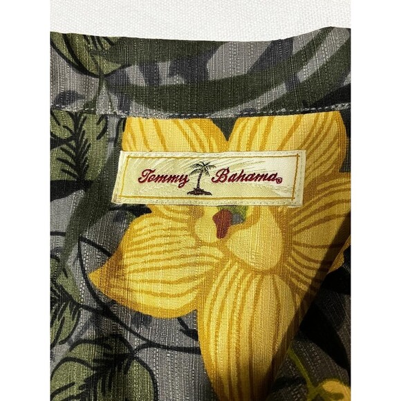 Tommy Bahama Hawaiian Charcoal Yellow Floral AOP Silk Camp Beach Shirt Men's XXL - Picture 4 of 8